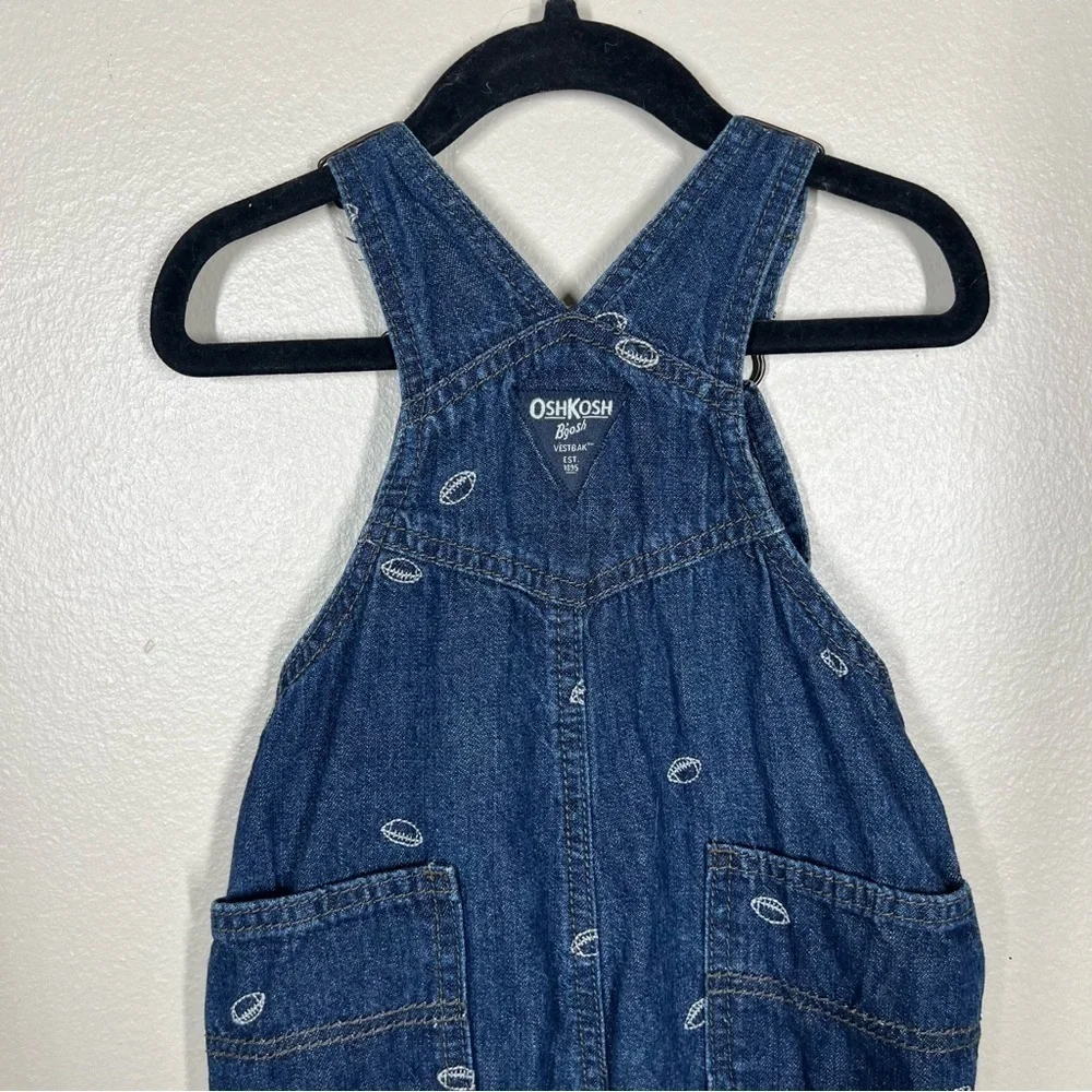 OshKosh B’gosh Toddler Football Embroidered Denim Overalls Size 24M Cotton